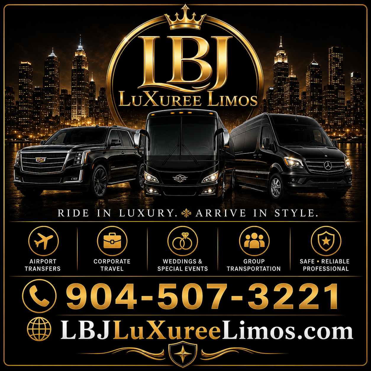 LBJ LuXuree Limos services promotional graphic